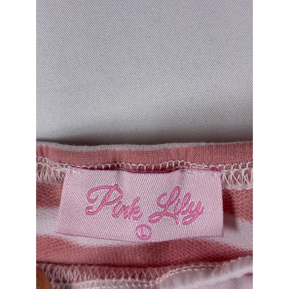 Pink Lily Womens Pink White Striped 3/4 Sleeve Drawstring Romper Size Large - Picture 2 of 4